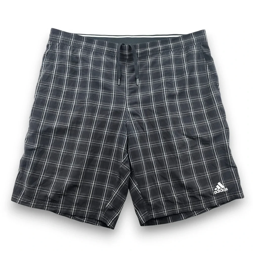 Adidas Plaid Athletic Performance Golf Shorts Men XL Black Climalite Train 10.5
